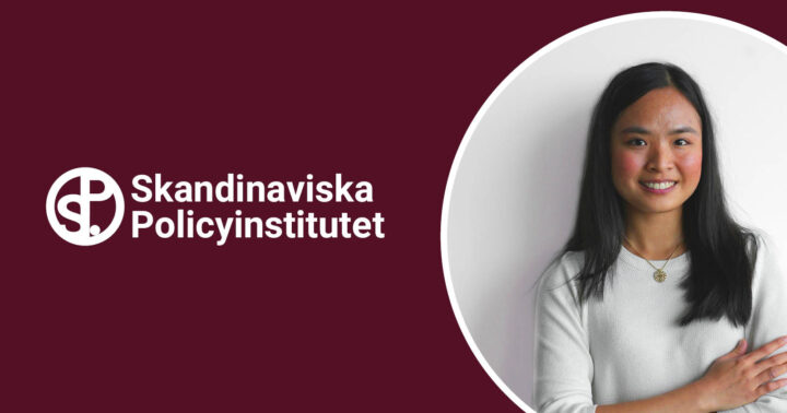 Bilden visar vår praktikant Yunique i en rund bubbla till höger om bilder. till vänster finns policyinstitutets logga