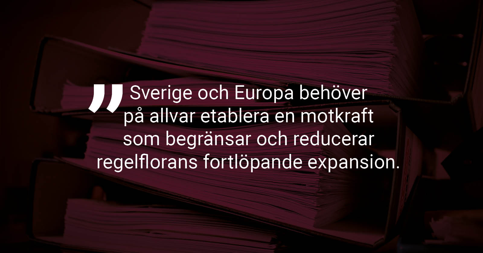 Bildtext: Sverige och Europa behöver på allvar etablera en motkraft som begränsar och reducerar regelflorans fortlöpande expansion.
