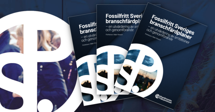 Blå bakgrundsbild med Skandinaviska Policyinstitutets logo, samt tre bilder på rapporten överlappande varandra.
