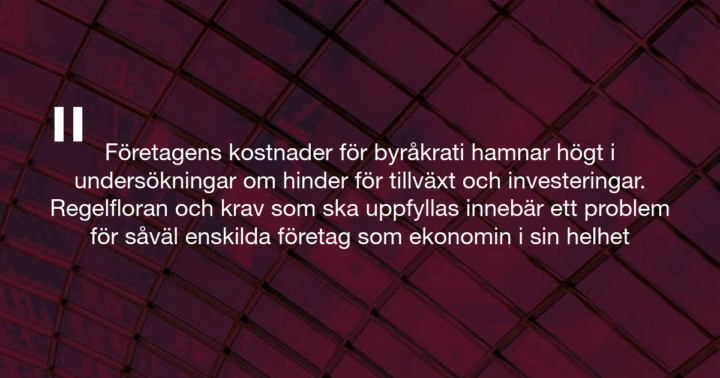 Röd bild med citat från debattartikel om regleringar