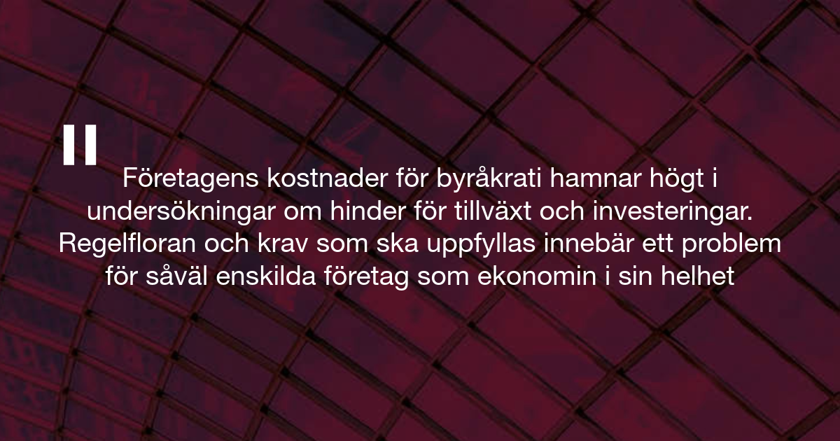 Röd bild med citat från debattartikel om regleringar